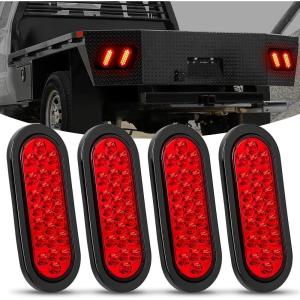 imageNilight Trailer Tail Light 2PCS 6Inch Oval 23 LED Red Amber Chrome Frame Marker Clearance Stop Brake Turn Signal Running Taillight IP67 Waterproof for Trailer Truck Pickup Camper RV4Pcs Red 24Led Lights