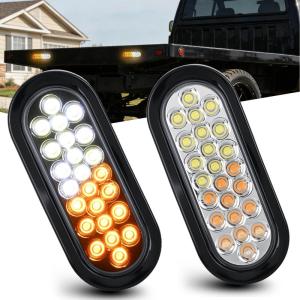 imageNilight Trailer Tail Light 2PCS 6Inch Oval 23 LED Red Amber Chrome Frame Marker Clearance Stop Brake Turn Signal Running Taillight IP67 Waterproof for Trailer Truck Pickup Camper RV2Pcs Amber White 24Led Strobe Lights