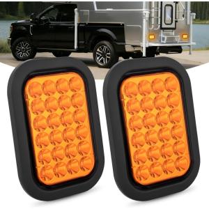 imageNilight Trailer Tail Light 2PCS 6Inch Oval 23 LED Red Amber Chrome Frame Marker Clearance Stop Brake Turn Signal Running Taillight IP67 Waterproof for Trailer Truck Pickup Camper RV2Pcs Amber 24Led Lights 5x3Inch