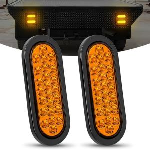 imageNilight Trailer Tail Light 2PCS 6Inch Oval 23 LED Red Amber Chrome Frame Marker Clearance Stop Brake Turn Signal Running Taillight IP67 Waterproof for Trailer Truck Pickup Camper RV2Pcs Amber 24Led Lights