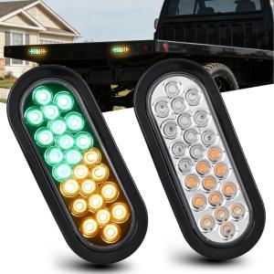 imageNilight Trailer Tail Light 2PCS 6Inch Oval 23 LED Red Amber Chrome Frame Marker Clearance Stop Brake Turn Signal Running Taillight IP67 Waterproof for Trailer Truck Pickup Camper RV2Pcs Amber Green 24Led Strobe Lights