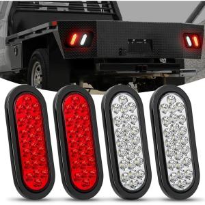 imageNilight Trailer Tail Light 2PCS 6Inch Oval 23 LED Red Amber Chrome Frame Marker Clearance Stop Brake Turn Signal Running Taillight IP67 Waterproof for Trailer Truck Pickup Camper RV4Pcs RedWhite 24Led Lights