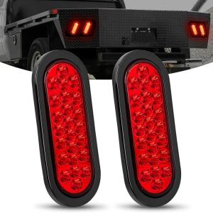imageNilight Trailer Tail Light 2PCS 6Inch Oval 23 LED Red Amber Chrome Frame Marker Clearance Stop Brake Turn Signal Running Taillight IP67 Waterproof for Trailer Truck Pickup Camper RV2Pcs Red 24Led Lights