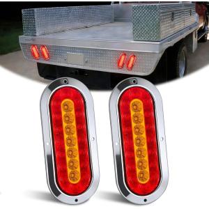imageNilight Trailer Tail Light 2PCS 6Inch Oval 23 LED Red Amber Chrome Frame Marker Clearance Stop Brake Turn Signal Running Taillight IP67 Waterproof for Trailer Truck Pickup Camper RV2Pcs Red Amber Screws 23Led Lights
