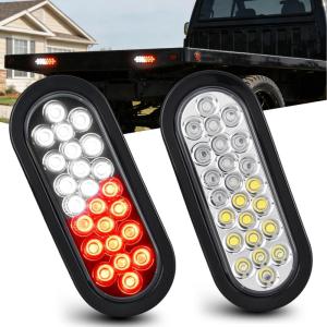 imageNilight Trailer Tail Light 2PCS 6Inch Oval 23 LED Red Amber Chrome Frame Marker Clearance Stop Brake Turn Signal Running Taillight IP67 Waterproof for Trailer Truck Pickup Camper RV2Pcs Red White 24Led Strobe Lights