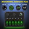 imageNilight 6 Gang Rocker Switch Panel Waterproof PreWired Aluminum Power Control Marine Panels with PD Type C and USB Cigarette Lighter Socket Voltmeter 12V 24V ON Off Switches for Car Trucks Boats RVsGreen