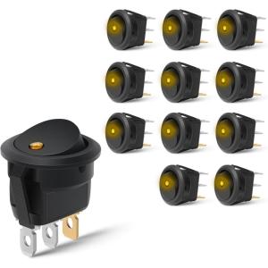 imageNilight 12PCS Round Rocker Switches 12V 24V 20A Red LED Toggle swtiches SPST 3 Pin 2 Position for Car Truck Vehicle Boat Marine Rocker On Off Control12PCS Switch Amber