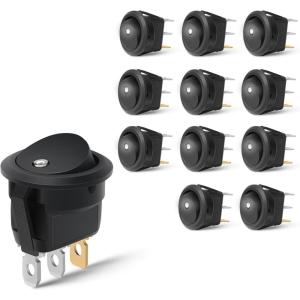 imageNilight 12PCS Round Rocker Switches 12V 24V 20A Red LED Toggle swtiches SPST 3 Pin 2 Position for Car Truck Vehicle Boat Marine Rocker On Off Control12PCS Switch White
