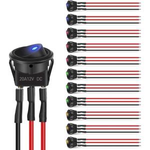 imageNilight 12PCS Round Rocker Switches 12V 24V 20A Red LED Toggle swtiches SPST 3 Pin 2 Position for Car Truck Vehicle Boat Marine Rocker On Off Control12PCS Switch  Wires