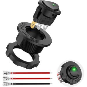 imageNilight 12PCS Round Rocker Switches 12V 24V 20A Red LED Toggle swtiches SPST 3 Pin 2 Position for Car Truck Vehicle Boat Marine Rocker On Off ControlGreen LED Switch  Switch Holder