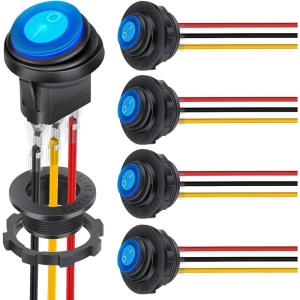 imageNilight 12PCS Round Rocker Switches 12V 24V 20A Red LED Toggle swtiches SPST 3 Pin 2 Position for Car Truck Vehicle Boat Marine Rocker On Off ControlWaterproof Switch  Switch Holder