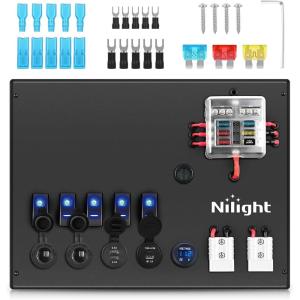 imageNilight 12V24V Camping Electrical System Centre Battery Power Control Box Fuse Block Switches Cigar Socket Voltmeter USB Charger Anderson Connector Ideal for RV Car Canopy Caravan Camper Trailer Van12V24V Camping Electrical System Box