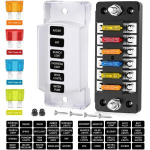 imageNilight 12V24V Camping Electrical System Centre Battery Power Control Box Fuse Block Switches Cigar Socket Voltmeter USB Charger Anderson Connector Ideal for RV Car Canopy Caravan Camper Trailer Van6 Way Fuse Block