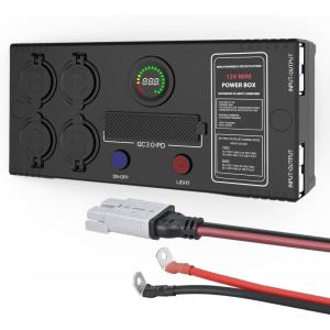 imageNilight 12V24V Camping Electrical System Centre Battery Power Control Box Fuse Block Switches Cigar Socket Voltmeter USB Charger Anderson Connector Ideal for RV Car Canopy Caravan Camper Trailer Van12V 24V Mini Power Box