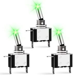 imageNilight 3PCS White LED Toggle Switches 12V 20A 3 Pin 2 Position ON Off SPST Heavy Duty Rocker Switch for Auto Car Marine RV Vehicles Truck Boat Dash3PCS LED Switch Green