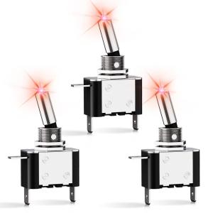imageNilight 3PCS White LED Toggle Switches 12V 20A 3 Pin 2 Position ON Off SPST Heavy Duty Rocker Switch for Auto Car Marine RV Vehicles Truck Boat Dash3PCS LED Switch Red