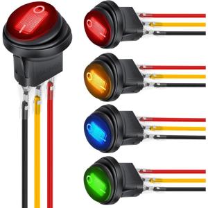 imageNilight 5Pcs Waterproof Round Rocker Toggle Yellow LED Switch 12V 20A 3 Pin ON Off SPST for Car Truck Boat Marine Automotive RV with Locked Terminal Wires5Pcs Mixed Color