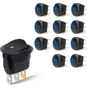 imageNilight 5Pcs Waterproof Round Rocker Toggle Yellow LED Switch 12V 20A 3 Pin ON Off SPST for Car Truck Boat Marine Automotive RV with Locked Terminal Wires12Pcs Round Switch Blue
