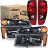imageNilight Headlight and Taillight Assembly Combo Compatible with 2004 2005 2006 2007 2008 2009 2010 2011 2012 Chevy Colorado GMC Canyon OE Style Black Housing Amber Reflector with Red Tail LightBlack Housing  Amber Reflector wTailight