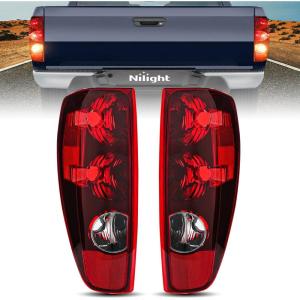 imageNilight Headlight and Taillight Assembly Combo Compatible with 2004 2005 2006 2007 2008 2009 2010 2011 2012 Chevy Colorado GMC Canyon OE Style Black Housing Amber Reflector with Red Tail LightPairRed