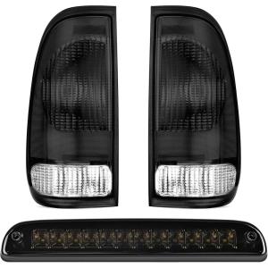 imageNilight Tail light  3rd Third Brake Light Assembly Compatible with 1999 2000 2001 2002 2003 2004 2005 2006 2007 F250 F350 F450 F550 Super Duty Dark Red Taillight with High Mount Brake Rear Cargo LampSmoke w3rd Brake Light
