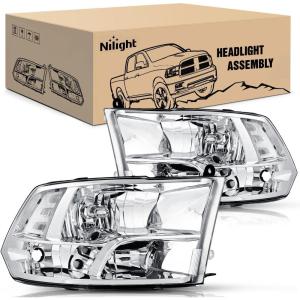 imageNilight Taillight Assembly Compatible with 2009 2010 2011 2012 2013 2014 2015 2016 2017 2018 Dodge Ram 1500 20102018 Ram 2500 3500 Incandescent Type Upgrade LED Tail Lights Rear Brake LampsChrome Housing Clear Reflector