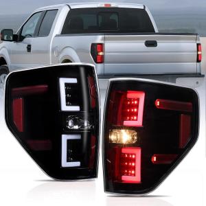 imageNilight Taillight Assembly Compatible with 2009 2010 2011 2012 2013 2014 Ford F150 Incandescent Type Styleside Upgrade LED Tube tail lights Rear Brake LampsLED BlackC Shape