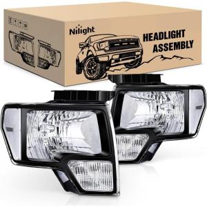 imageNilight Taillight Assembly Compatible with 2009 2010 2011 2012 2013 2014 Ford F150 Incandescent Type Styleside Upgrade LED Tube tail lights Rear Brake LampsBlack Housing  Clear Reflector