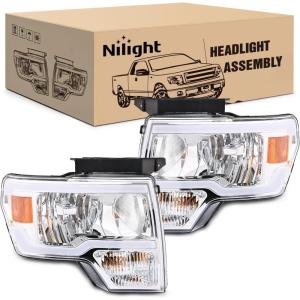 imageNilight Taillight Assembly Compatible with 2009 2010 2011 2012 2013 2014 Ford F150 Incandescent Type Styleside Upgrade LED Tube tail lights Rear Brake LampsChrome Housing  Amber Reflector DRL