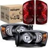 imageNilight Taillight Assembly Compatible with 2007 2008 Dodge Ram 1500 2007 2008 2009 Dodge Ram 2500 3500 Rear Lamp Replacement OE Style Driver Side and Passenger Side Dark Red LensBlack Housing  Amber Reflector wTaillight
