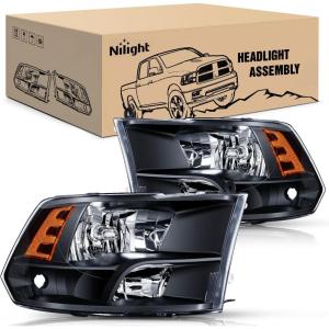 imageNilight Headlight Assembly 2009 2010 2011 2012 2013 2014 2015 2016 2017 2018 Ram 1500 2500 3500 Pickup Quad Headlamp Assembly Replacement Black Housing Amber Corner Clear LensOnly for Quad ModelsBlack Housing  Amber Reflector