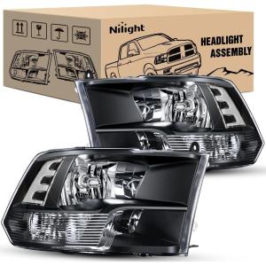 imageNilight Headlight Assembly 2009 2010 2011 2012 2013 2014 2015 2016 2017 2018 Ram 1500 2500 3500 Pickup Quad Headlamp Assembly Replacement Black Housing Amber Corner Clear LensOnly for Quad ModelsBlack Housing  Clear Reflector