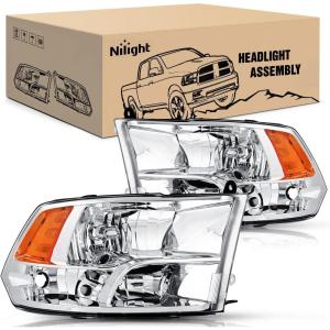 imageNilight Headlight Assembly 2009 2010 2011 2012 2013 2014 2015 2016 2017 2018 Ram 1500 2500 3500 Pickup Quad Headlamp Assembly Replacement Black Housing Amber Corner Clear LensOnly for Quad ModelsChrome Housing  Amber Reflector