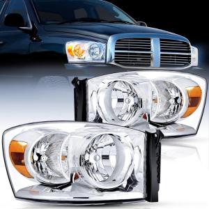 imageNilight Taillight Assembly Compatible with 2007 2008 Dodge Ram 1500 2007 2008 2009 Dodge Ram 2500 3500 Rear Lamp Replacement OE Style Driver Side and Passenger Side Dark Red LensChrome Housing Amber Reflector