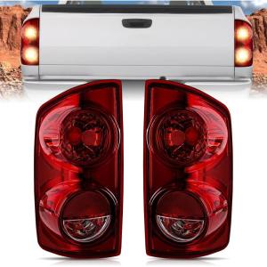 imageNilight Taillight Assembly Compatible with 2007 2008 Dodge Ram 1500 2007 2008 2009 Dodge Ram 2500 3500 Rear Lamp Replacement OE Style Driver Side and Passenger Side Dark Red LensSmoke RedPair