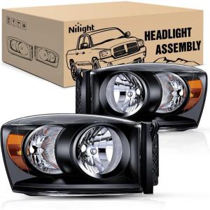 imageNilight Taillight Assembly Compatible with 2007 2008 Dodge Ram 1500 2007 2008 2009 Dodge Ram 2500 3500 Rear Lamp Replacement OE Style Driver Side and Passenger Side Dark Red LensBlack Housing  Amber Reflector