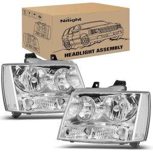 imageNilight Headlight Assembly for 2007 2008 2009 2010 2011 2012 2013 2014 Chevy Avalanche Tahoe Suburban 1500 2500 Replacement Headlamp Bumper Lamp Set Black Housing Amber ReflectorChrome Housing  Clear Reflector