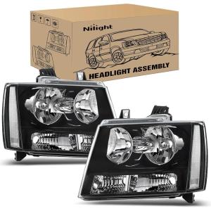 imageNilight Headlight Assembly for 2007 2008 2009 2010 2011 2012 2013 2014 Chevy Avalanche Tahoe Suburban 1500 2500 Replacement Headlamp Bumper Lamp Set Black Housing Amber ReflectorBlack Housing  Clear Reflector