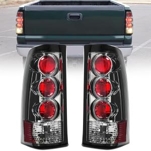 imageNilight Taillight Assembly Compatible with 1999 2000 2001 2002 Chevy Silverado 1999 2000 2001 2002 2003 2004 2005 2006 GMC Sierra Tail Rear Light Fleetside OE Style Driver Side Red BorderSmoke Lens