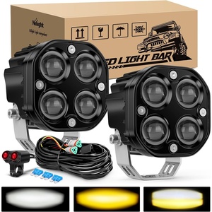 image:imageNilight 78 Handlebar Motorcycle LED Driving Light Pod 2PCS 3 Inch 40W White Amber Dual Color Spot Beam Fog Auxiliary Offroad Lighting with 16AWG Wiring Harness for 12V Motorbike Dirt Bike eBike