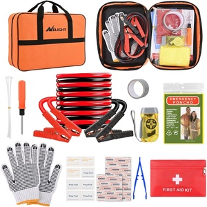 image:imageNilight Car Emergency Kit with Jumper Cable First Aid Kit Safety Assistance Tools for Travel Camping Outdoor Cars Truck SUV RV Roadside Essentials with Flash LightEssential KitFlash Light