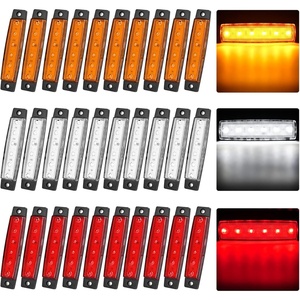 image:imageNilight 10 Pack 63 Inch Rectangle Red Side Marker Lights 12 LED 3 Functions HighLowStrobe IP67 Waterproof Stainless Steel Chrome Bezel 12V Surface Mount for Truck Trailer RV SUV BoatAmber Red White 30Pcs