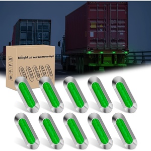 image:imageNilight 10 Pack 63 Inch Rectangle Red Side Marker Lights 12 LED 3 Functions HighLowStrobe IP67 Waterproof Stainless Steel Chrome Bezel 12V Surface Mount for Truck Trailer RV SUV BoatGreen