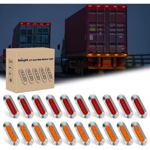 image:imageNilight 10 Pack 63 Inch Rectangle Red Side Marker Lights 12 LED 3 Functions HighLowStrobe IP67 Waterproof Stainless Steel Chrome Bezel 12V Surface Mount for Truck Trailer RV SUV BoatAmber Red 20Pcs
