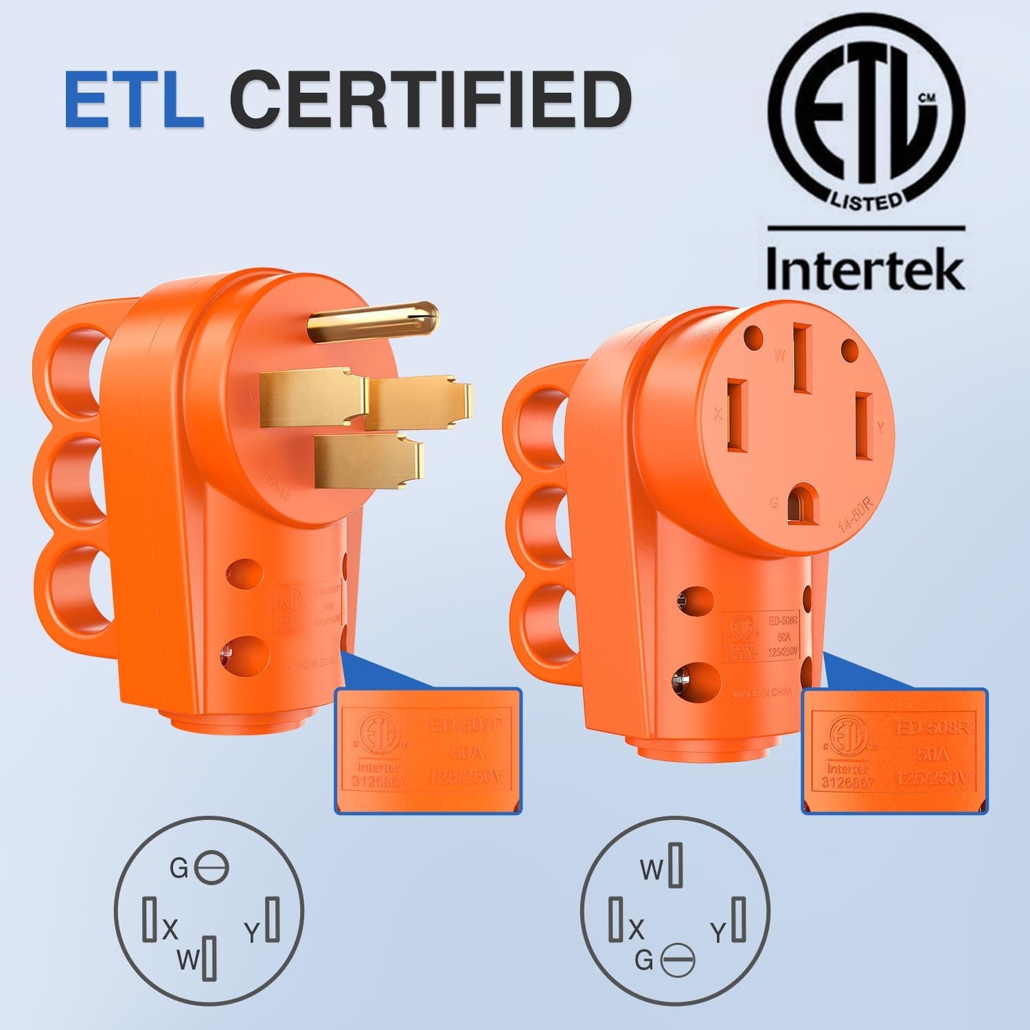 image:imageNilight 50 Amp RV Male Replacement Plug 125250 Volt Heavy Duty Receptacle with Handle ETL Listed NEMA 1450P for Camper Caravan Motorhome Van TrailerAmber