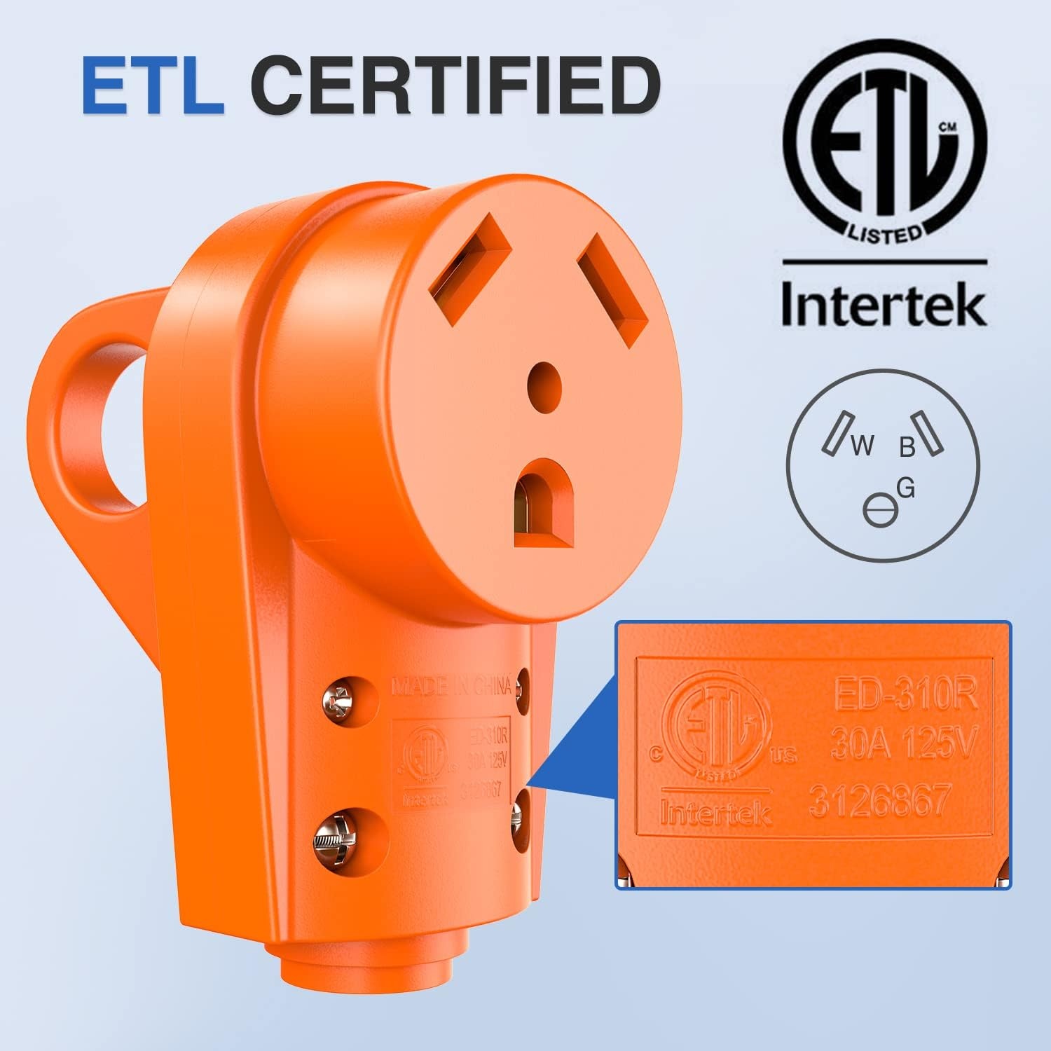 image:imageNilight 50 Amp RV Male Replacement Plug 125250 Volt Heavy Duty Receptacle with Handle ETL Listed NEMA 1450P for Camper Caravan Motorhome Van TrailerAmber