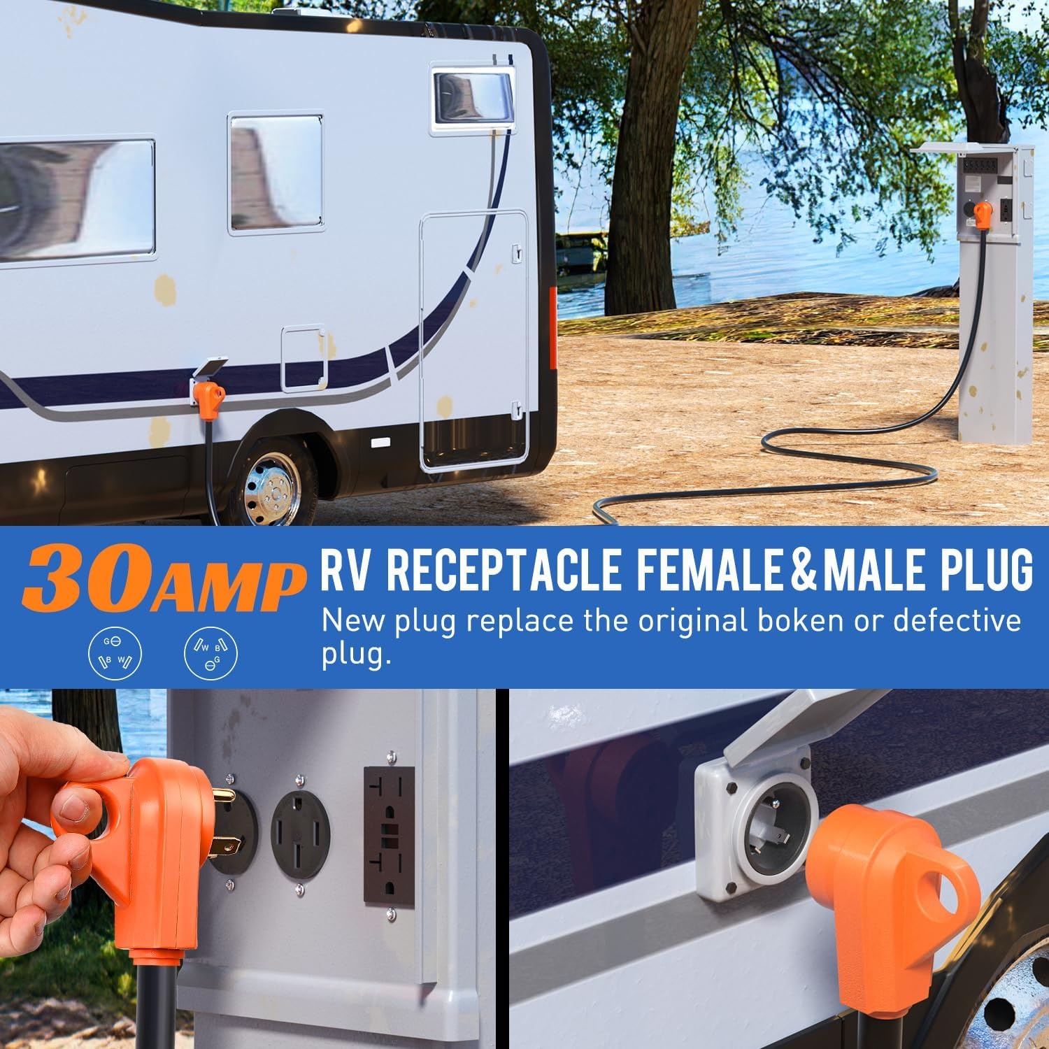 image:imageNilight 50 Amp RV Male Replacement Plug 125250 Volt Heavy Duty Receptacle with Handle ETL Listed NEMA 1450P for Camper Caravan Motorhome Van TrailerAmber