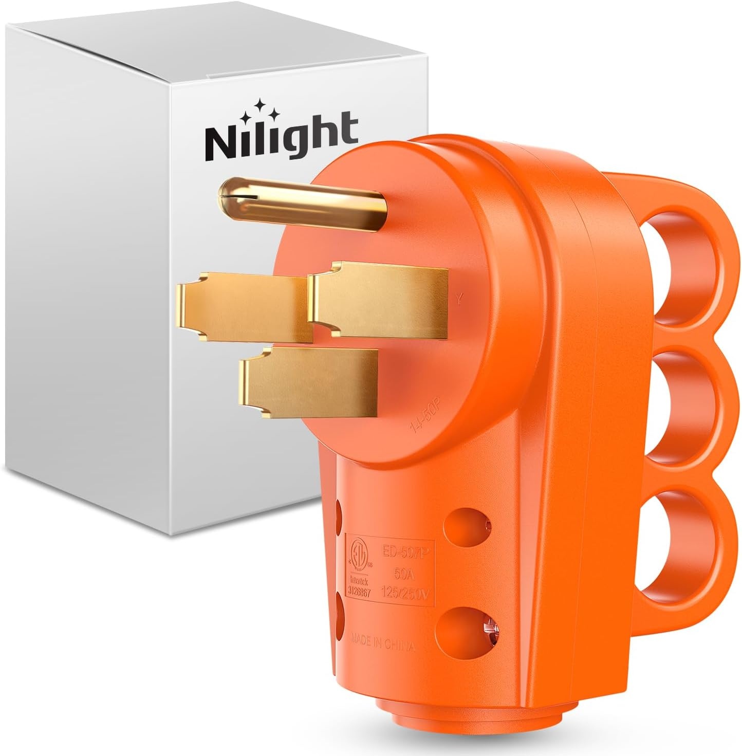 image:imageNilight 50 Amp RV Male Replacement Plug 125250 Volt Heavy Duty Receptacle with Handle ETL Listed NEMA 1450P for Camper Caravan Motorhome Van TrailerAmber