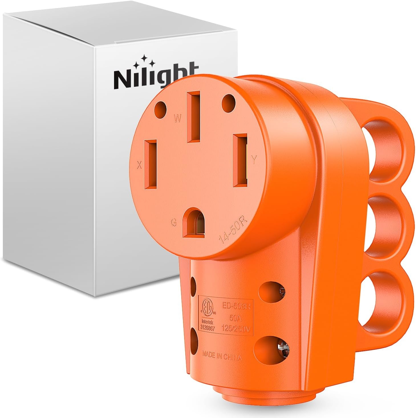 image:imageNilight 50 Amp RV Male Replacement Plug 125250 Volt Heavy Duty Receptacle with Handle ETL Listed NEMA 1450P for Camper Caravan Motorhome Van TrailerAmber