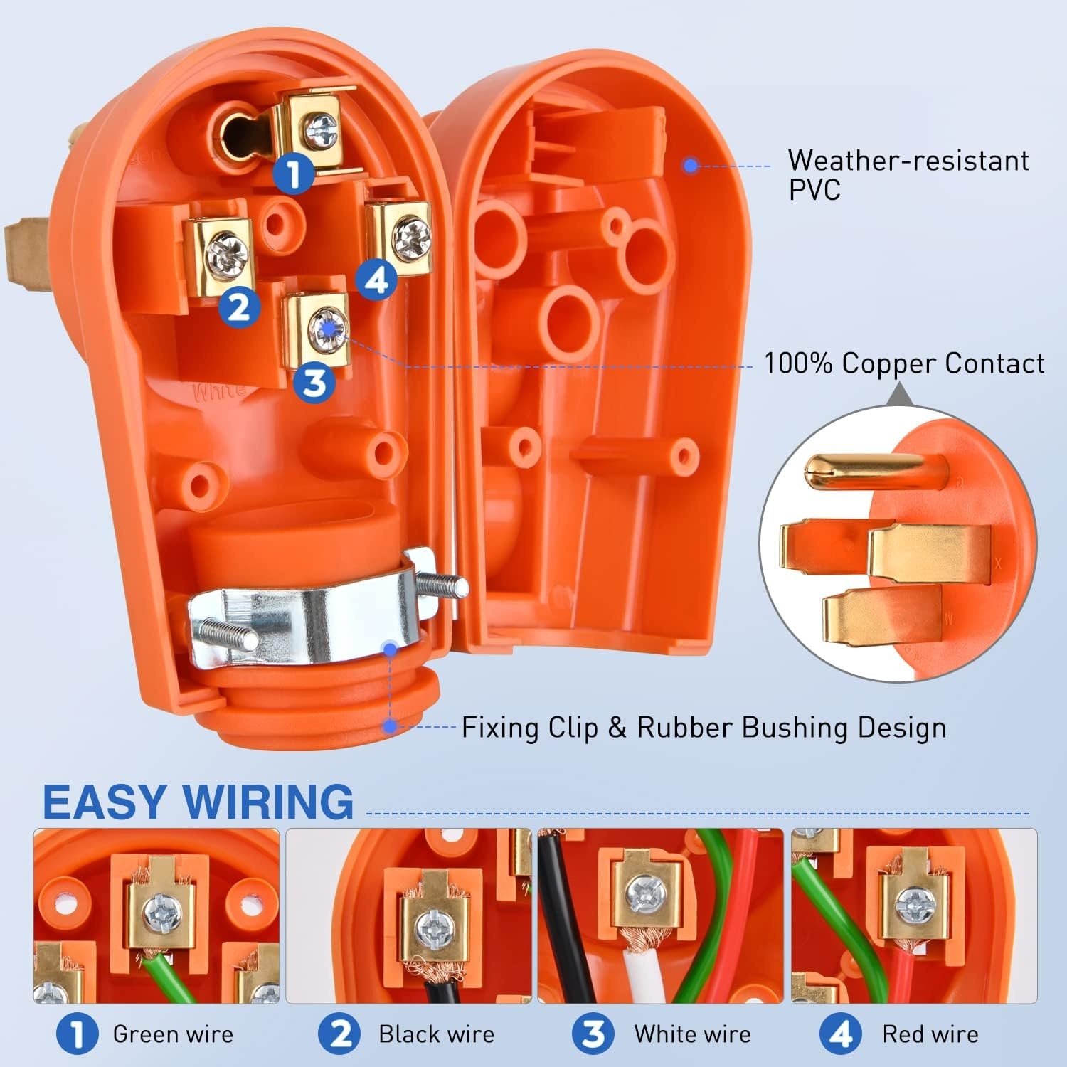 image:imageNilight 50 Amp RV Male Replacement Plug 125250 Volt Heavy Duty Receptacle with Handle ETL Listed NEMA 1450P for Camper Caravan Motorhome Van TrailerAmber